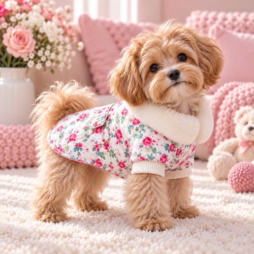 Medium floral dog winter - winter, coat